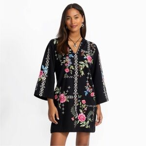 JOHNNY WAS SZ Small Johnny Catia Floral Embroidered Cotton Hooded Beach Dress